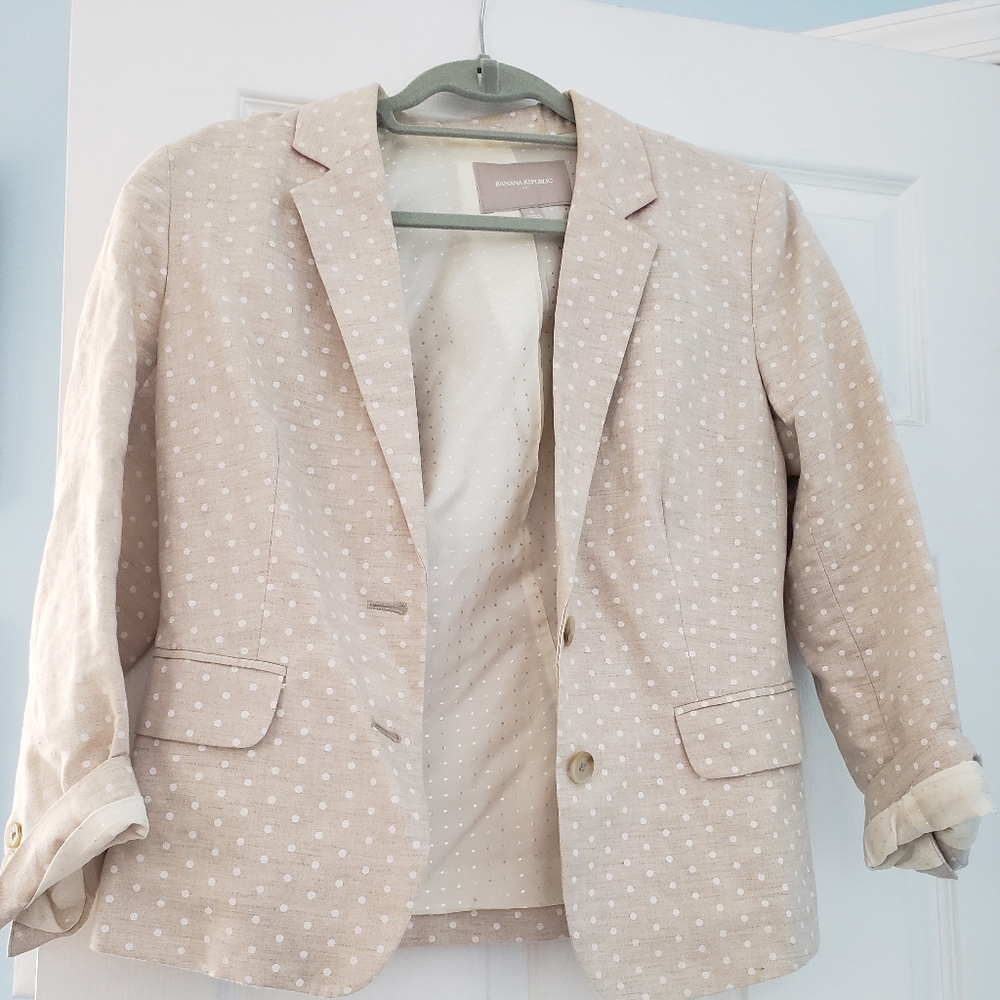 Banana Republic Tan & White Polka Dot Blazer